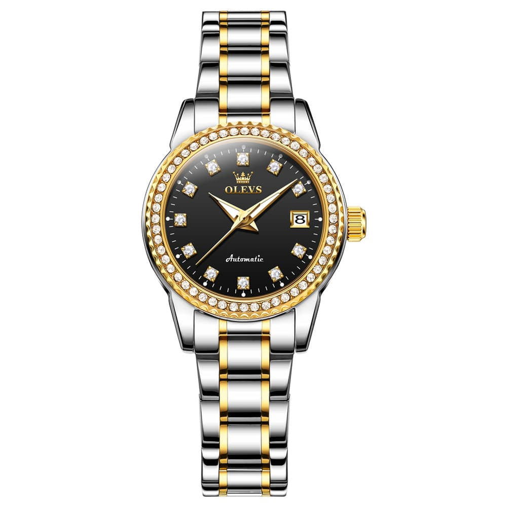 OLEVS 7003N Diamond Bezel Date Mechanical Watch for Women - Silver White Watch | Olevs Watch Store