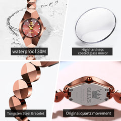 OLEVS 7007 Tungsten Steel Watch Dainty Faceted Bracelet Diamond Accent Quartz Luxury Timepiece for Women - Olevs Watch Store