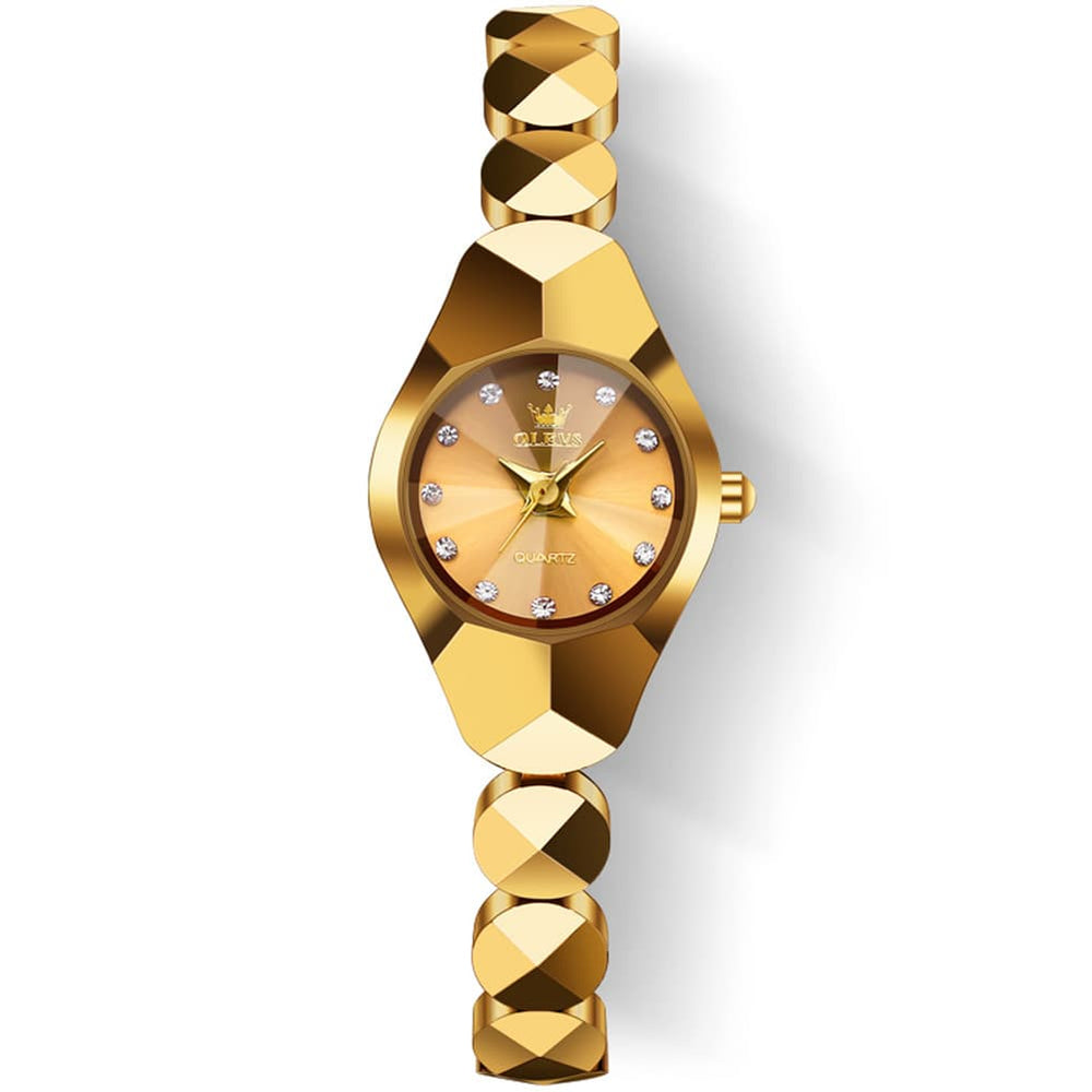 OLEVS 7007 Tungsten Steel Watch Dainty Faceted Bracelet Diamond Accent Quartz Luxury Timepiece for Women - Olevs Watch Store