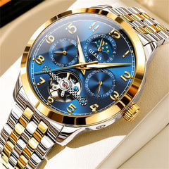 OLEVS 7018 Sun and Moon Skeleton Mechanical Watch for Men - Ocean Blue Watch | Olevs Watch Store