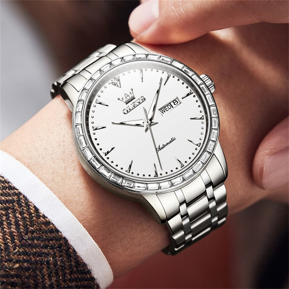 OLEVS 7019 Diamond Bezel Automatic Mechanical Watch For Men - All Gold Watch | Olevs Watch Store