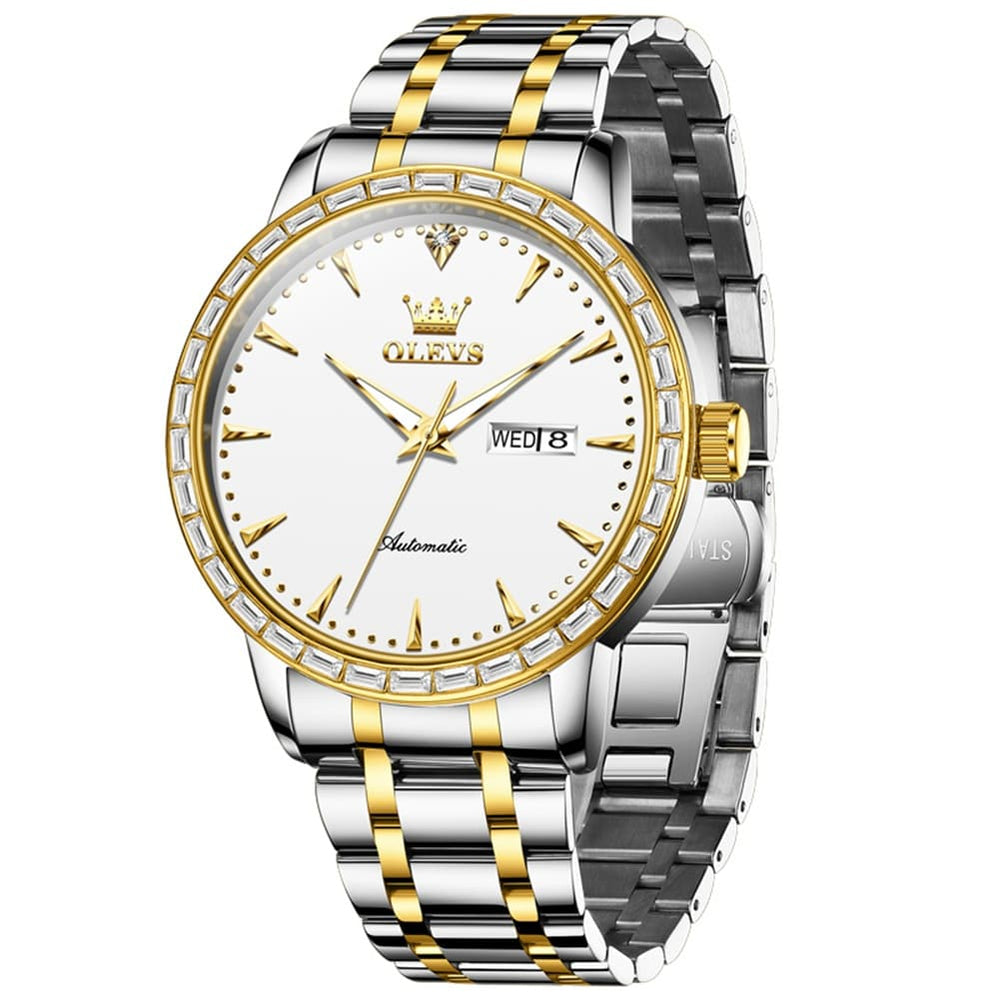 OLEVS 7019 Diamond Bezel Automatic Mechanical Watch For Men - All Gold Watch | Olevs Watch Store