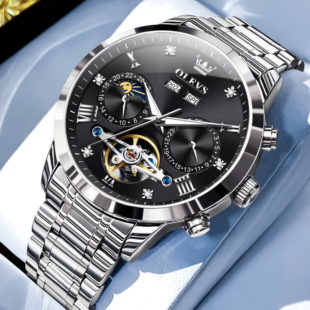 OLEVS 7029 Open Heart Automatic Mechanical Watch For Men - Silver White Watch | Olevs Watch Store