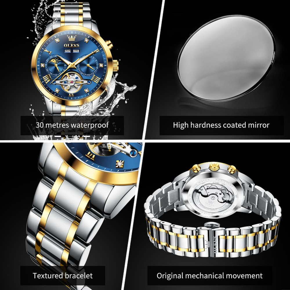 OLEVS 7029 Open Heart Automatic Mechanical Watch For Men - Silver White Watch | Olevs Watch Store