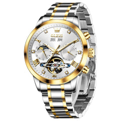 OLEVS 7029 Open Heart Automatic Mechanical Watch For Men - Two Tone White Watch | Olevs Watch Store