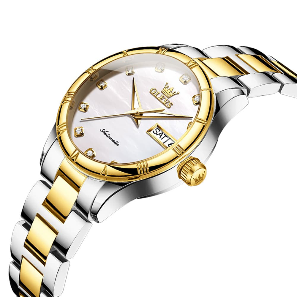 OLEVS 7030 Elegant Automatic Mechanical Watch For Women - All Silver Watch | Olevs Watch Store