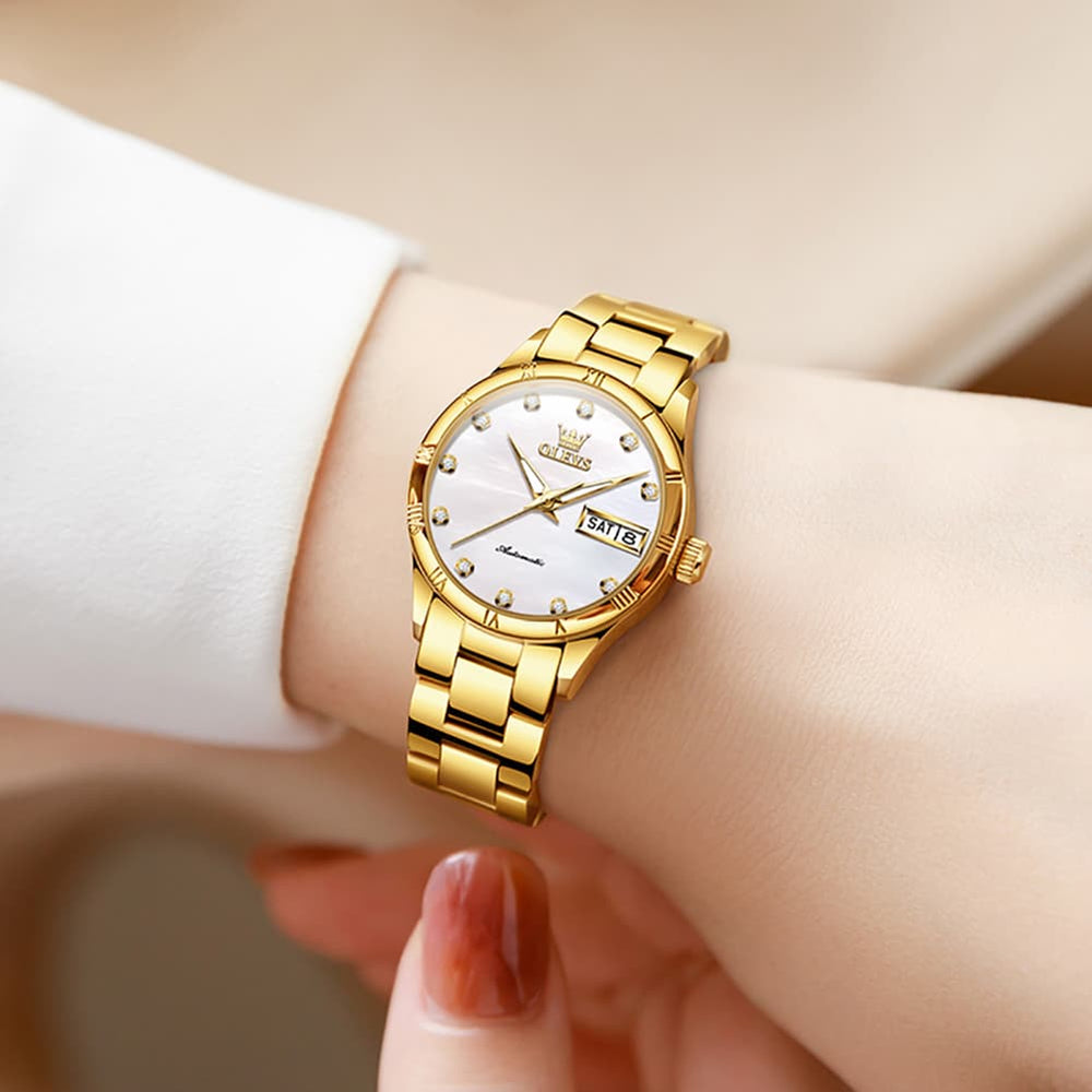 OLEVS 7030 Elegant Automatic Mechanical Watch For Women - All Silver Watch | Olevs Watch Store