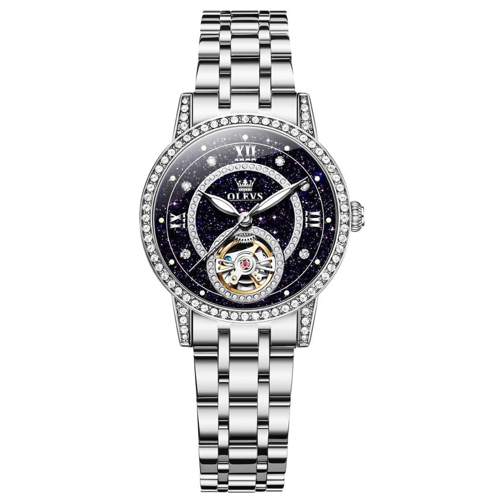 OLEVS 7036 Open Heart Automatic Watch For Women - Silver Mother of Pearl Watch | Olevs Watch Store
