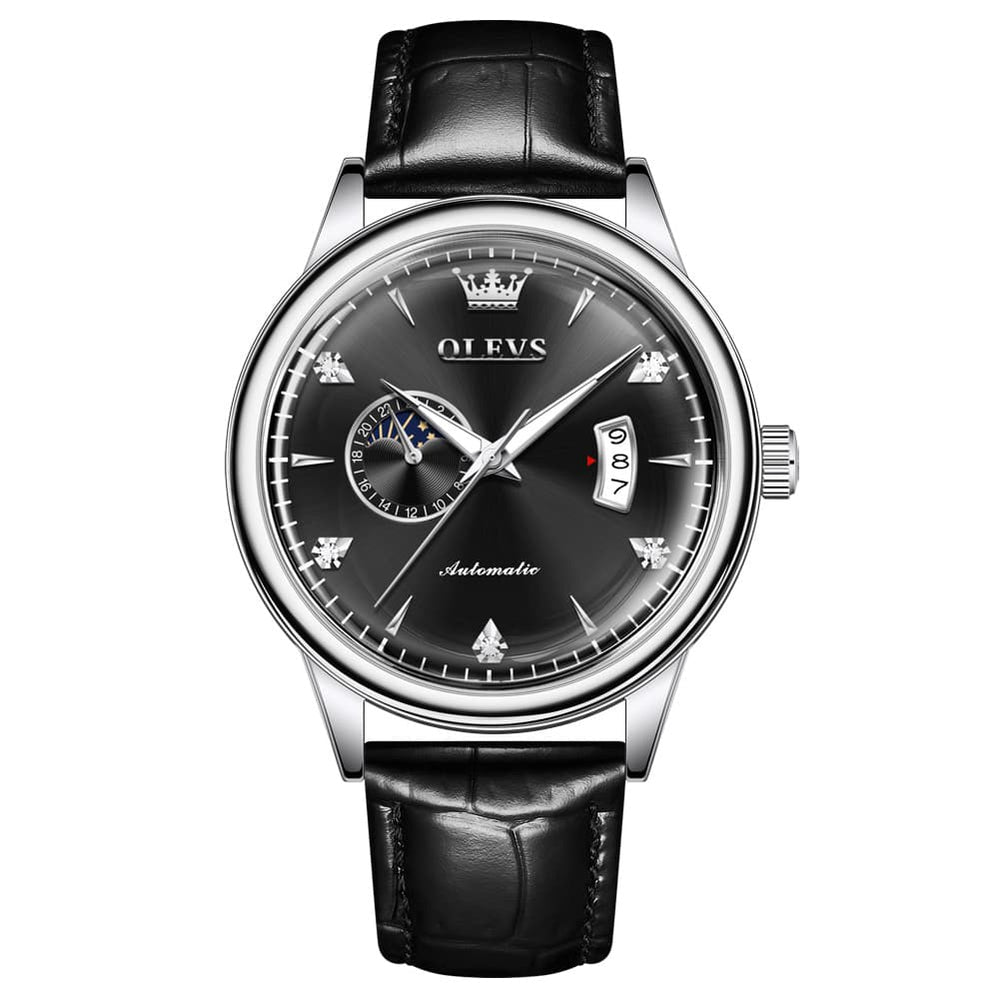OLEVS 7040 Curved Mirror Automatic Mechanical Watch For Men - Silver Grey Watch | Olevs Watch Store