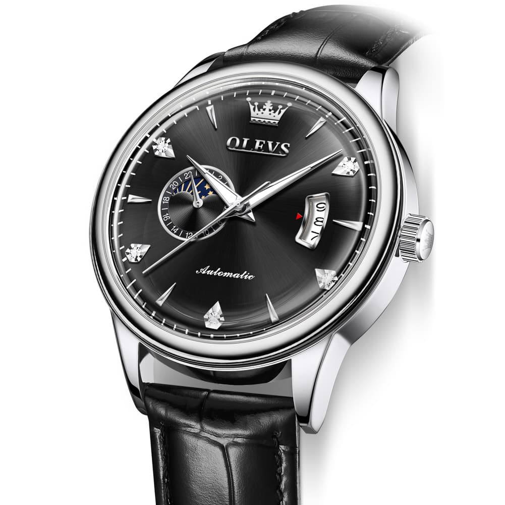 OLEVS 7040 Curved Mirror Automatic Mechanical Watch For Men - Silver Grey Watch | Olevs Watch Store