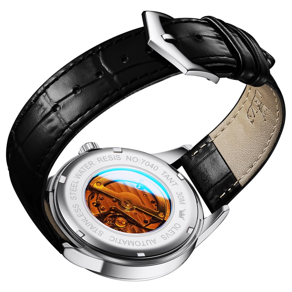 OLEVS 7040 Curved Mirror Automatic Mechanical Watch For Men - Silver Grey Watch | Olevs Watch Store