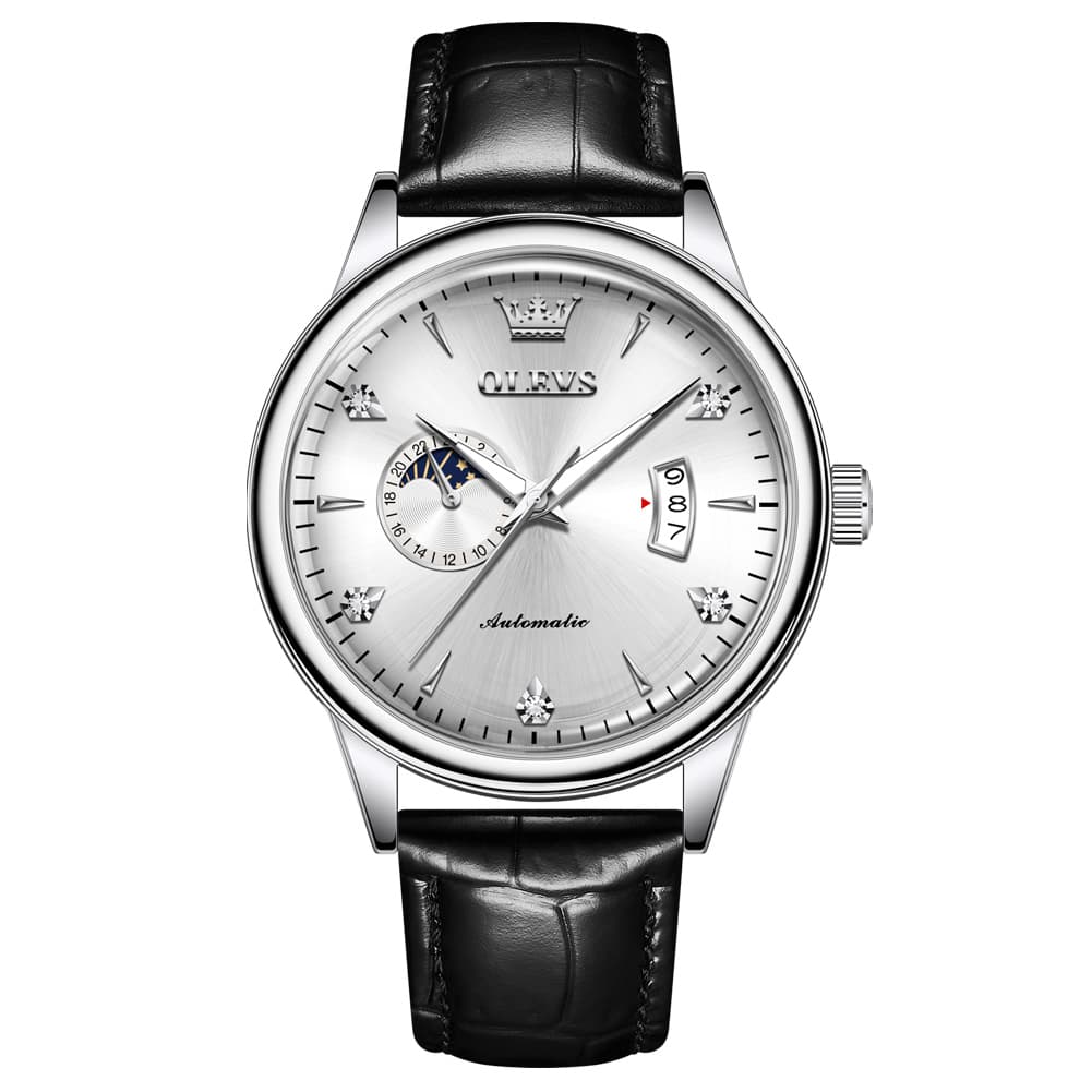 OLEVS 7040 Curved Mirror Automatic Mechanical Watch For Men - Silver Grey Watch | Olevs Watch Store
