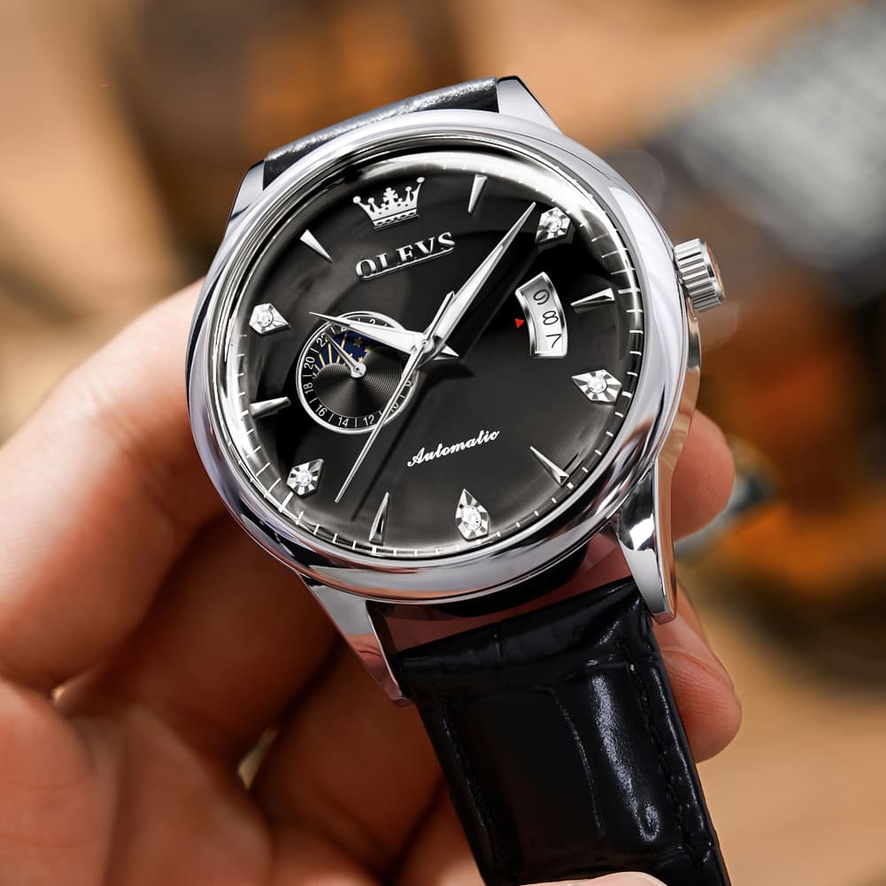 OLEVS 7040 Curved Mirror Automatic Mechanical Watch For Men - Silver Grey Watch | Olevs Watch Store