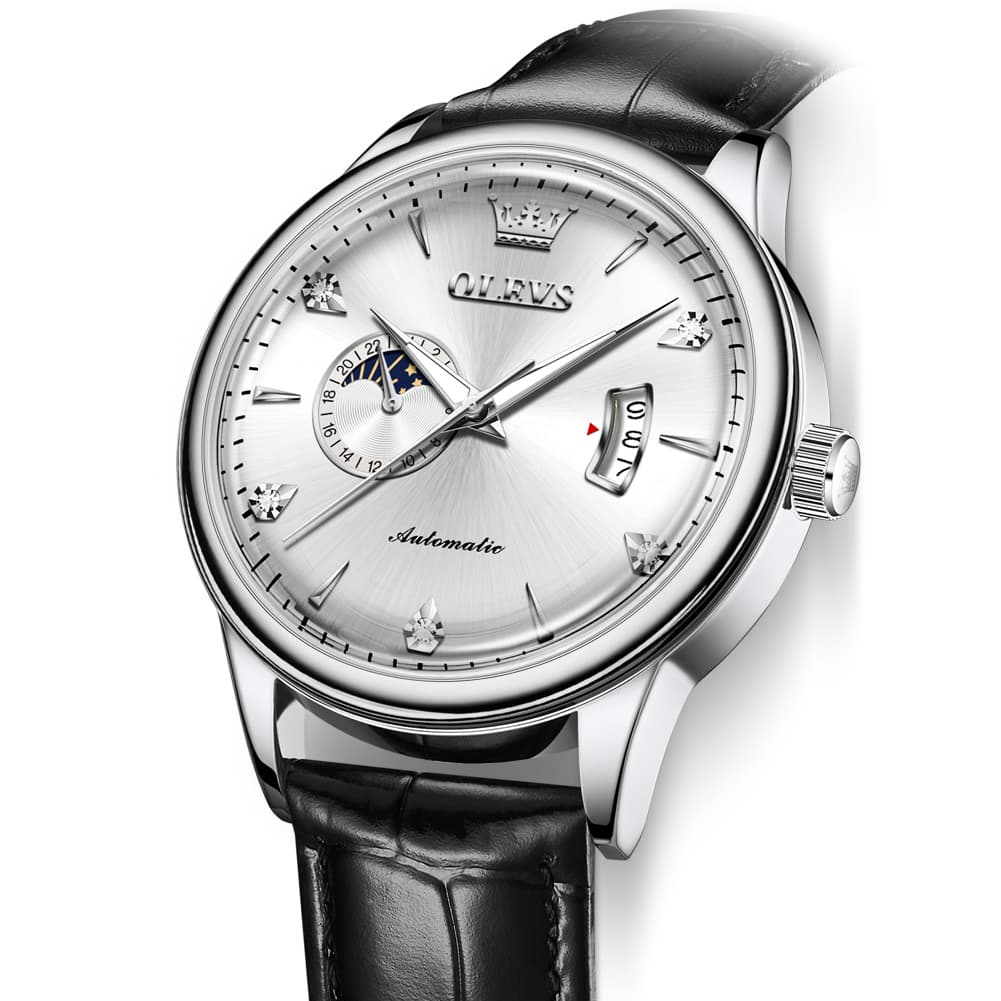 OLEVS 7040 Curved Mirror Automatic Mechanical Watch For Men - Silver Grey Watch | Olevs Watch Store