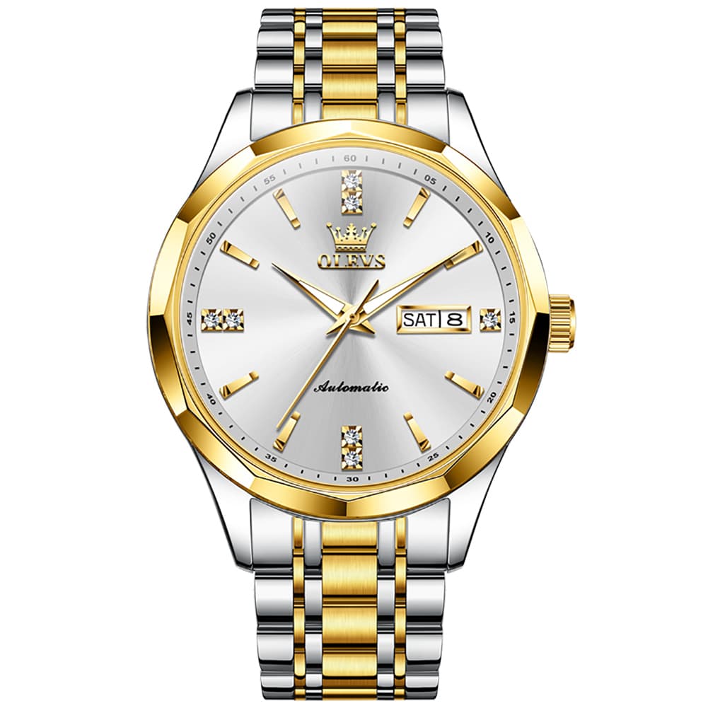 OLEVS 7056 Sapphire Crystal Automatic Watch For Men - Silver Blue Watch | Olevs Watch Store