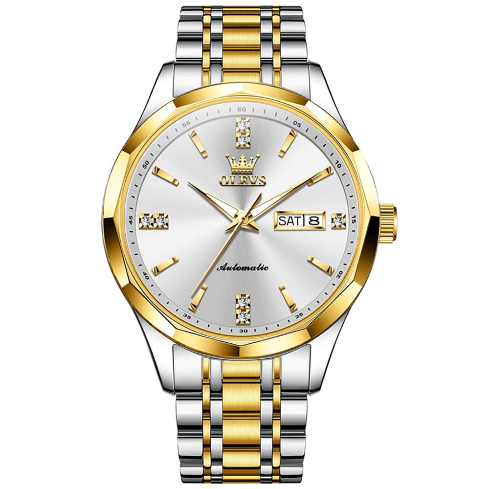 OLEVS 7056 Sapphire Crystal Automatic Watch For Men - Silver Blue Watch | Olevs Watch Store
