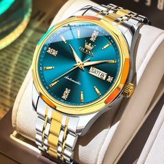 OLEVS 7056 Sapphire Crystal Automatic Watch For Men - Two Tone Blue Watch | Olevs Watch Store