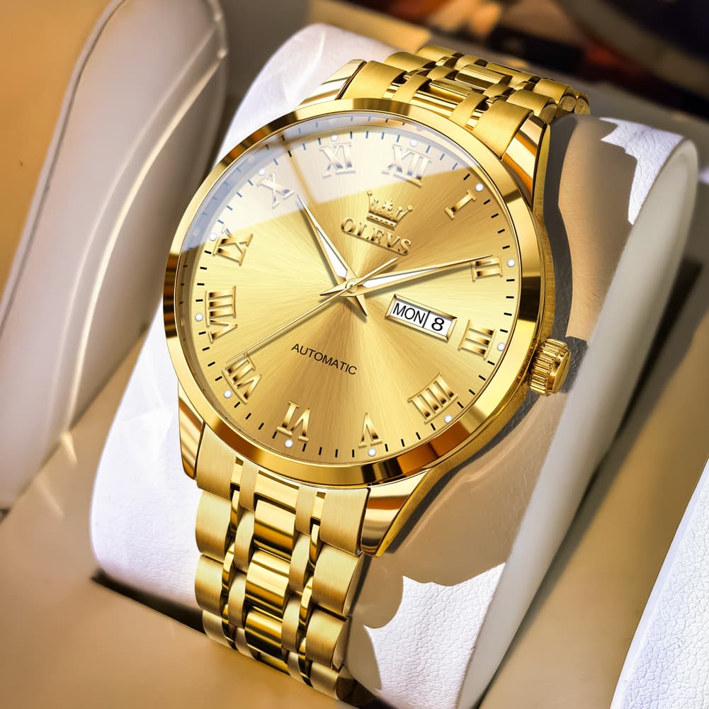 OLEVS 7060 Classic Roman Numeral Automatic Watch For Men - All Gold Watch | Olevs Watch Store