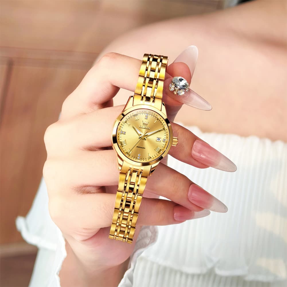 OLEVS 7062 Classic Automatic Watch For Women - All Gold Watch | Olevs Watch Store