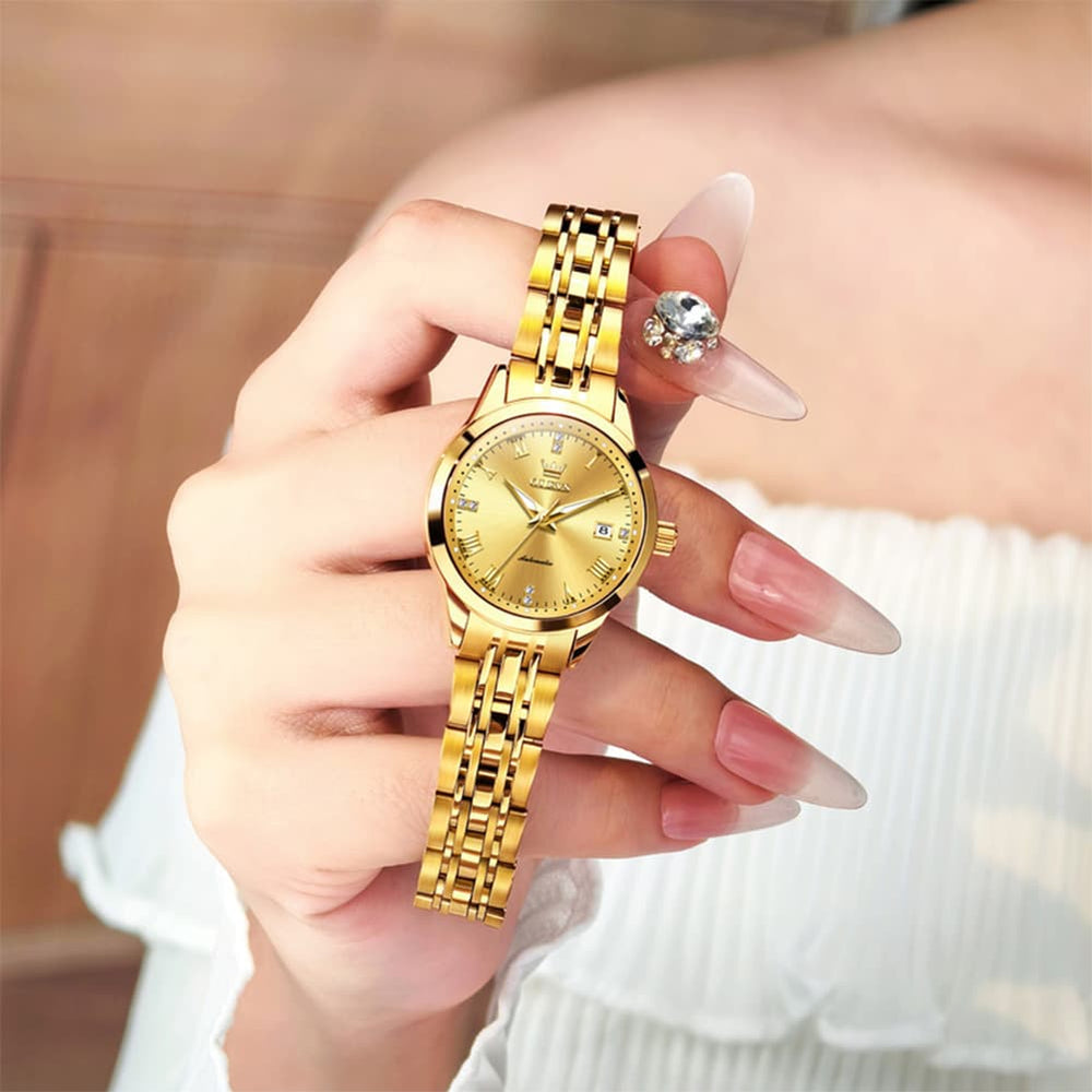 OLEVS 7062 Classic Automatic Watch For Women - All Gold Watch | Olevs Watch Store