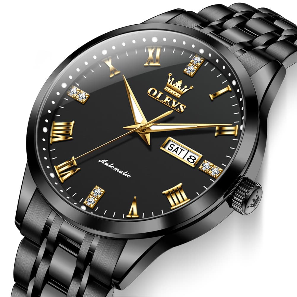 OLEVS 7062 Classic Dual Calendar Automatic Watch For Men - Silver Black Watch | Olevs Watch Store