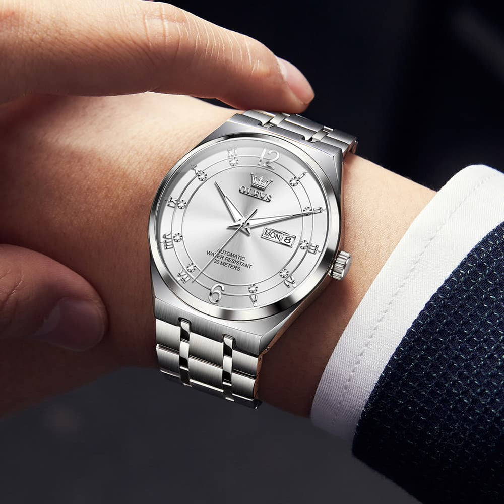 OLEVS 7068 Octagonal Luxury Sport Automatic Watch For Men - Two Tone White Watch | Olevs Watch Store