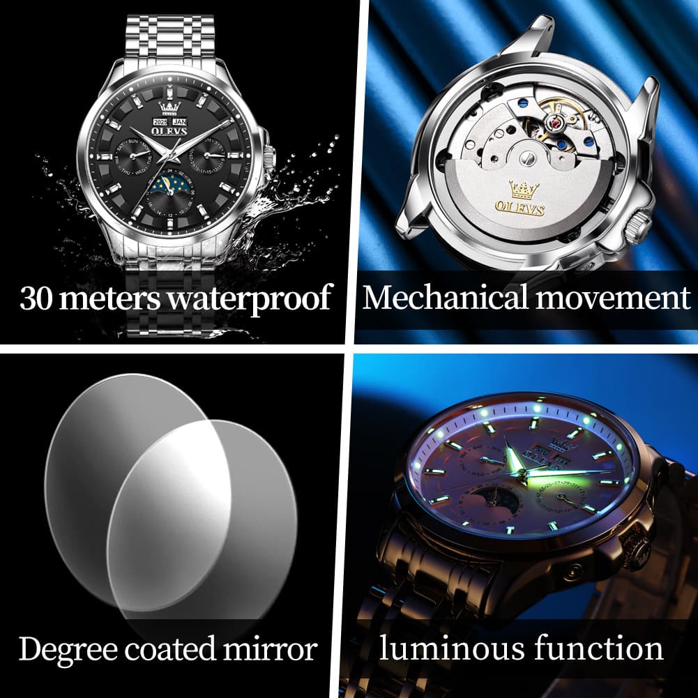 OLEVS 7070 Heavyweight Moon Phase Automatic Watch For Men - All Gold Watch | Olevs Watch Store
