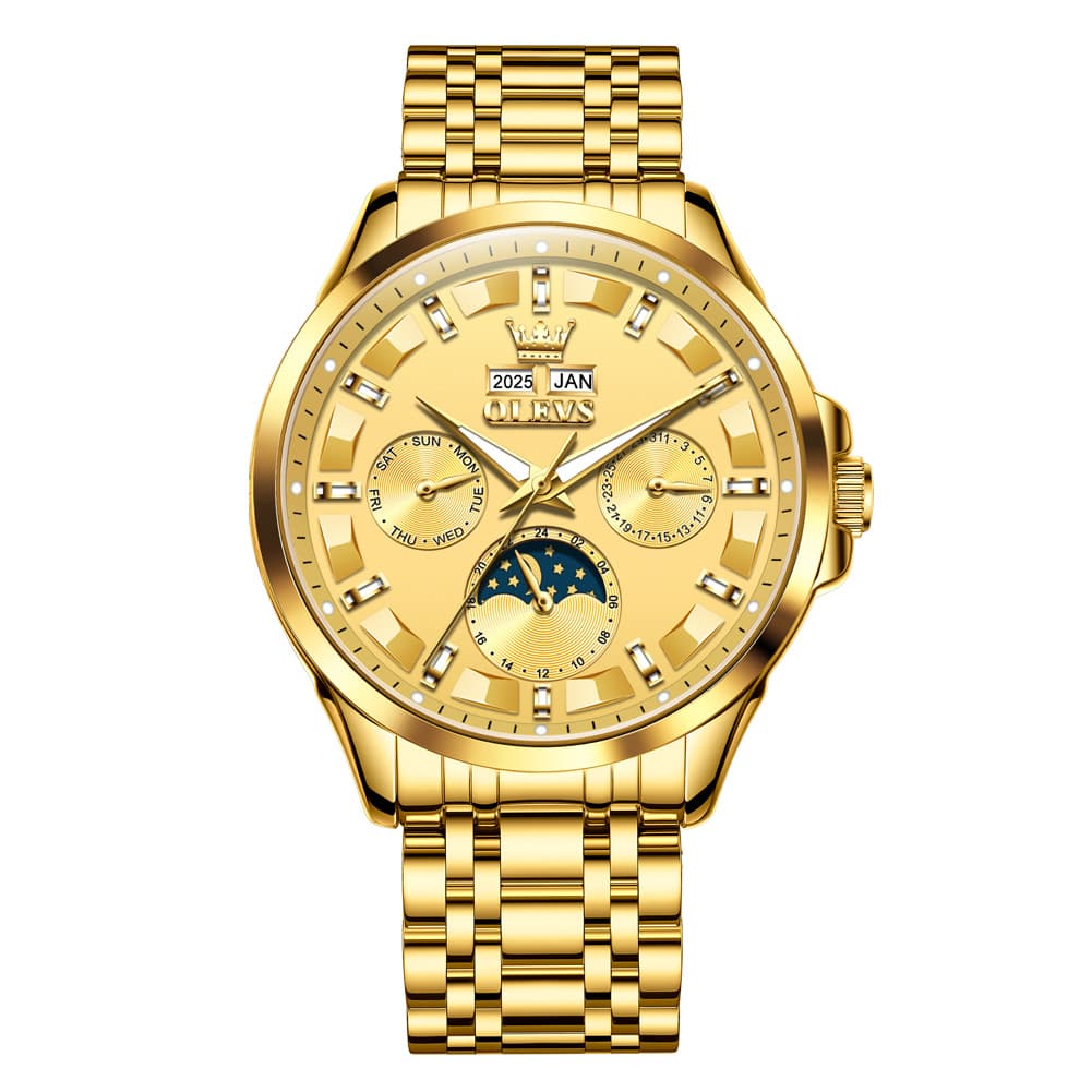 OLEVS 7070 Heavyweight Moon Phase Automatic Watch For Men - All Gold Watch | Olevs Watch Store