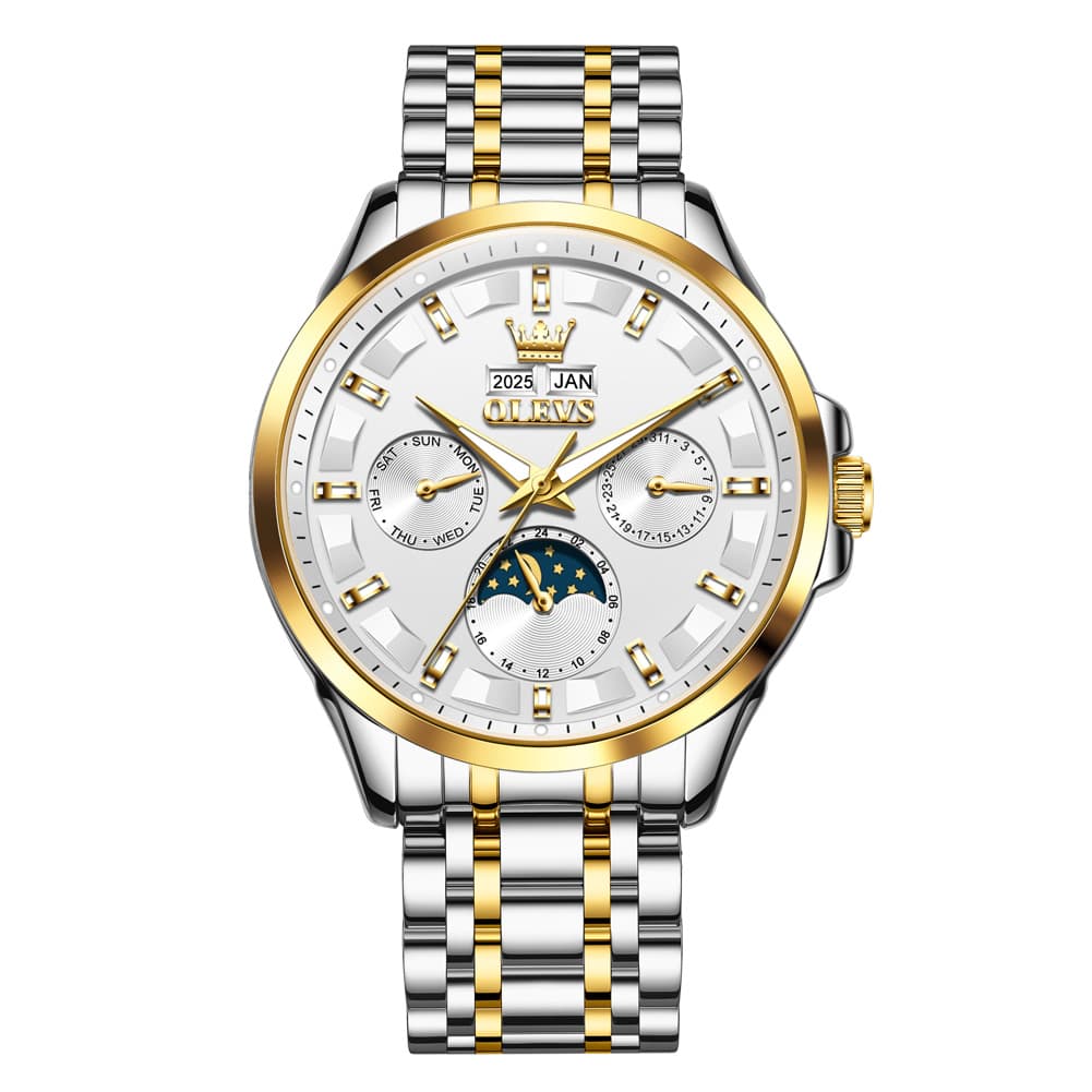 OLEVS 7070 Heavyweight Moon Phase Automatic Watch For Men - All Gold Watch | Olevs Watch Store