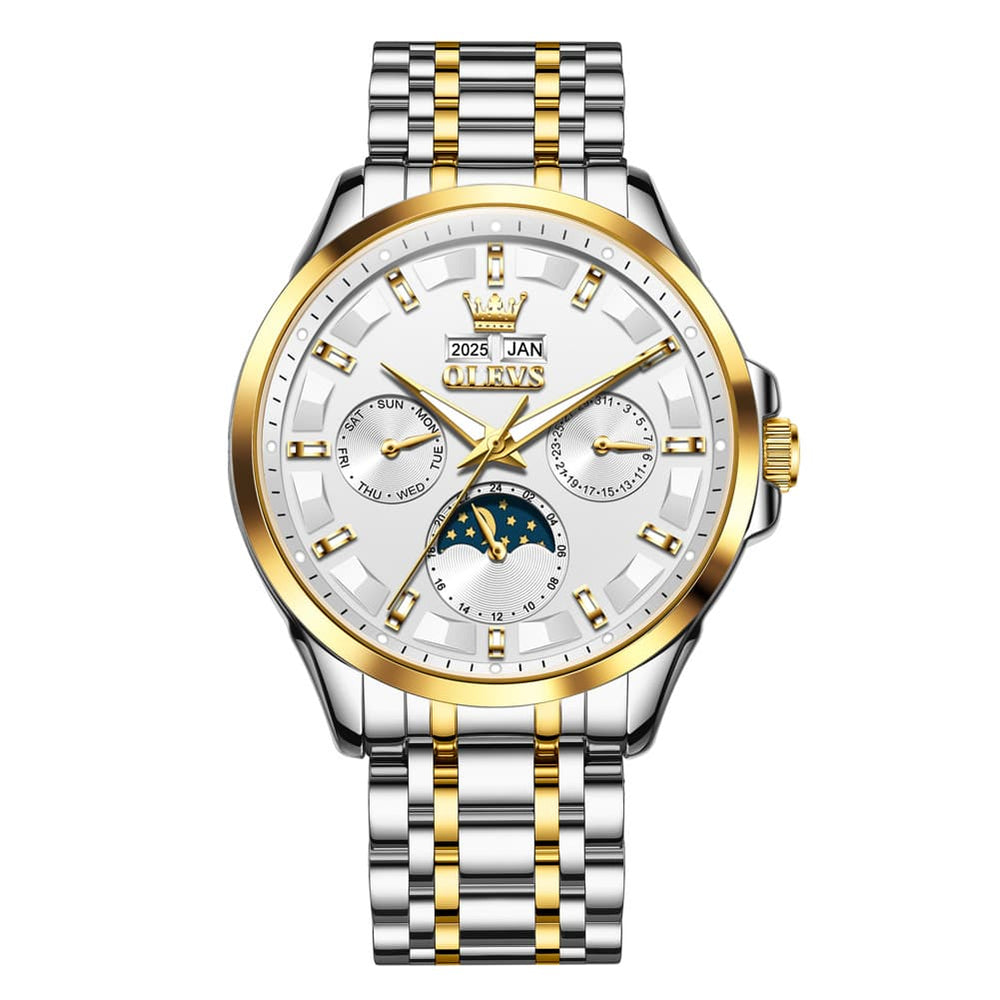 OLEVS 7070 Heavyweight Moon Phase Automatic Watch For Men - All Gold Watch | Olevs Watch Store
