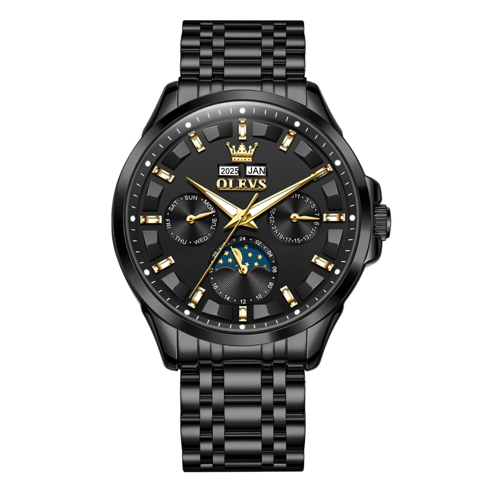 OLEVS 7070 Heavyweight Moon Phase Automatic Watch For Men - All Gold Watch | Olevs Watch Store