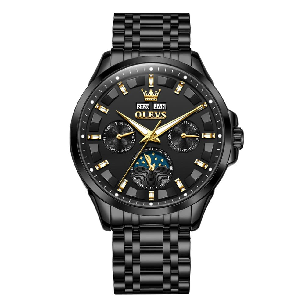 OLEVS 7070 Heavyweight Moon Phase Automatic Watch For Men - All Gold Watch | Olevs Watch Store