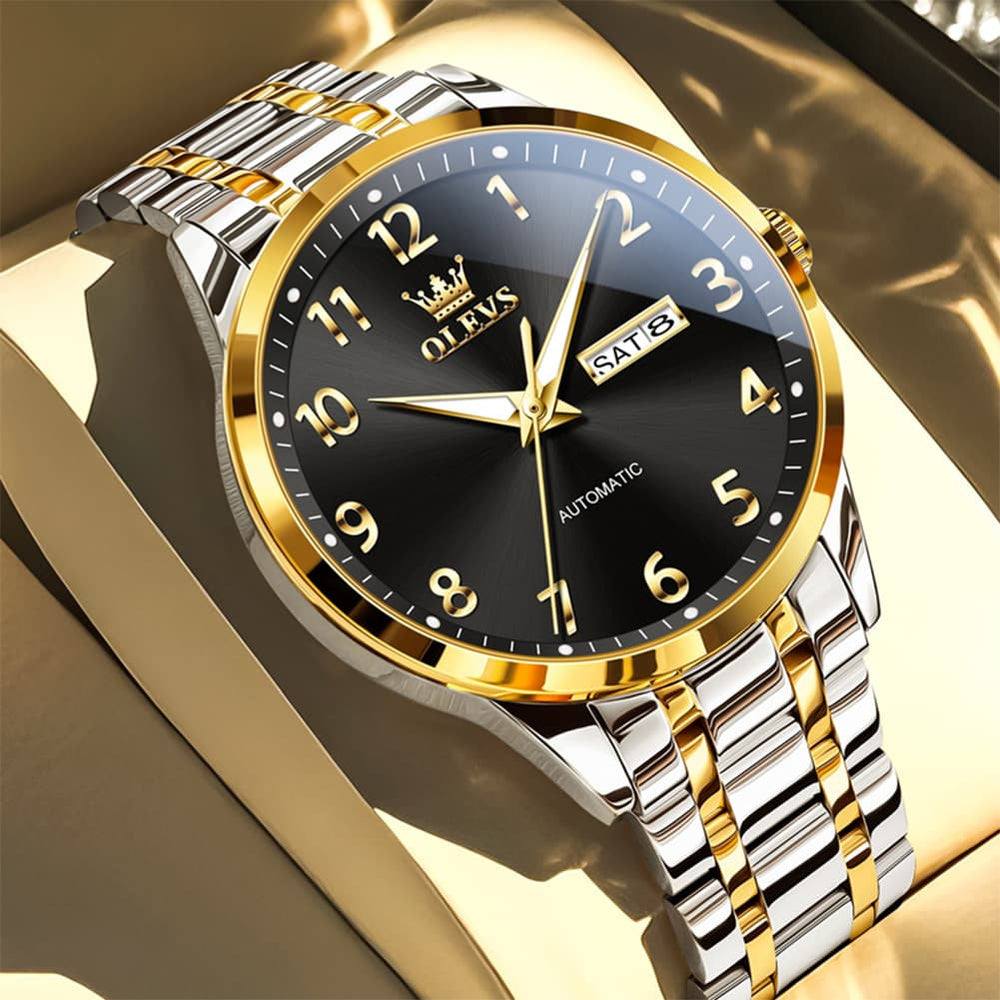 OLEVS 7078 Arabic Numeral Dual Calendar Automatic Watch For Men - All Gold Watch | Olevs Watch Store