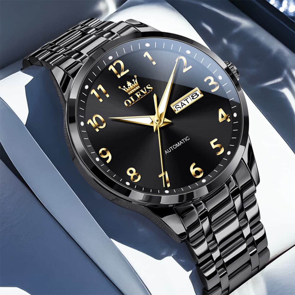 OLEVS 7078 Arabic Numeral Dual Calendar Automatic Watch For Men - All Gold Watch | Olevs Watch Store