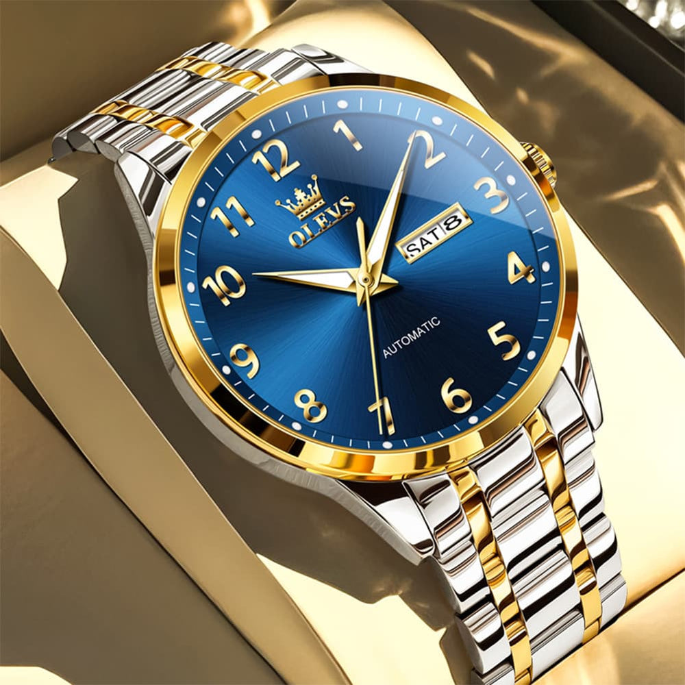 OLEVS 7078 Arabic Numeral Dual Calendar Automatic Watch For Men - All Gold Watch | Olevs Watch Store