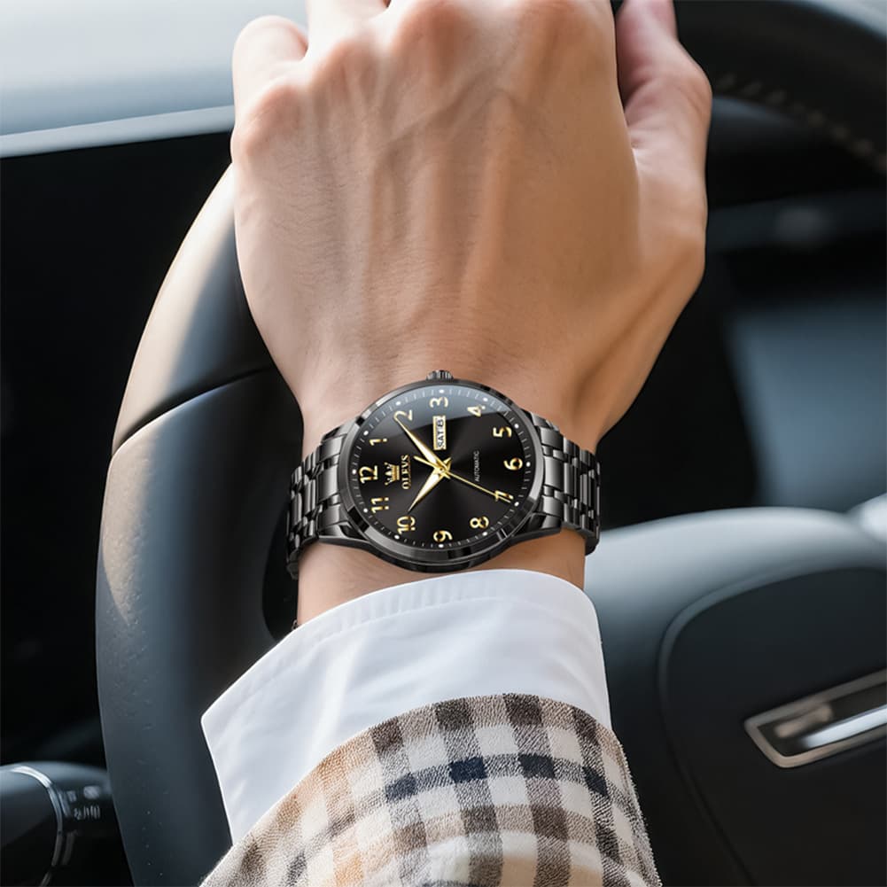 OLEVS 7078 Arabic Numeral Dual Calendar Automatic Watch For Men - All Gold Watch | Olevs Watch Store