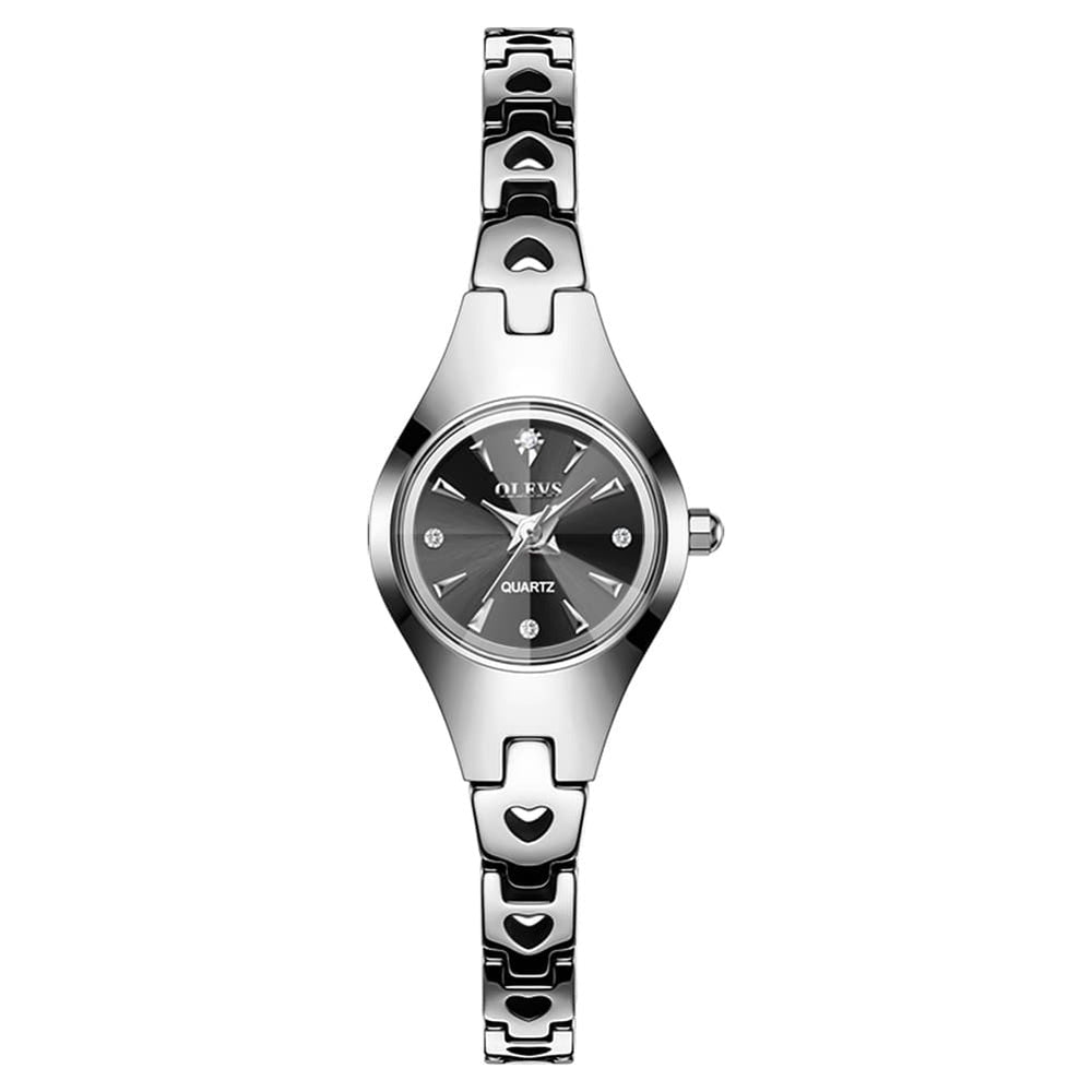 OLEVS 7082 Tungsten Steel Watch Dainty Heart Link Faceted Bracelet Diamond Accent Quartz Timepiece for Women - Olevs Store