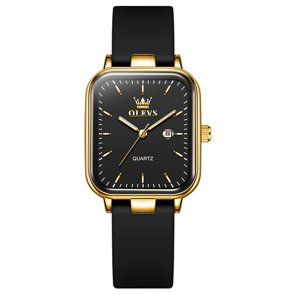 OLEVS 7089 Silicone Strap Watch Retro Square Date Quartz Sport Luxe Timepiece for Women - Silver White | Olevs Watch Store
