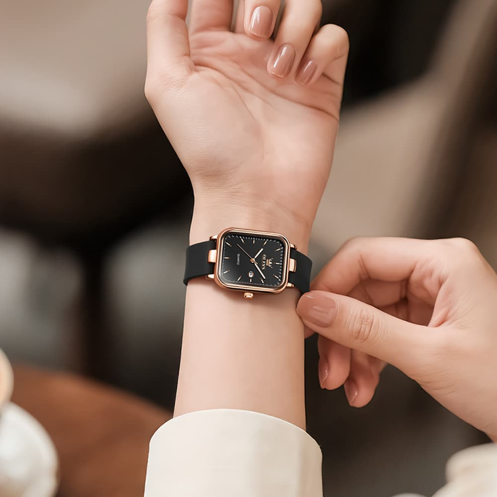 OLEVS 7089 Silicone Strap Watch Retro Square Date Quartz Sport Luxe Timepiece for Women - Silver White | Olevs Watch Store