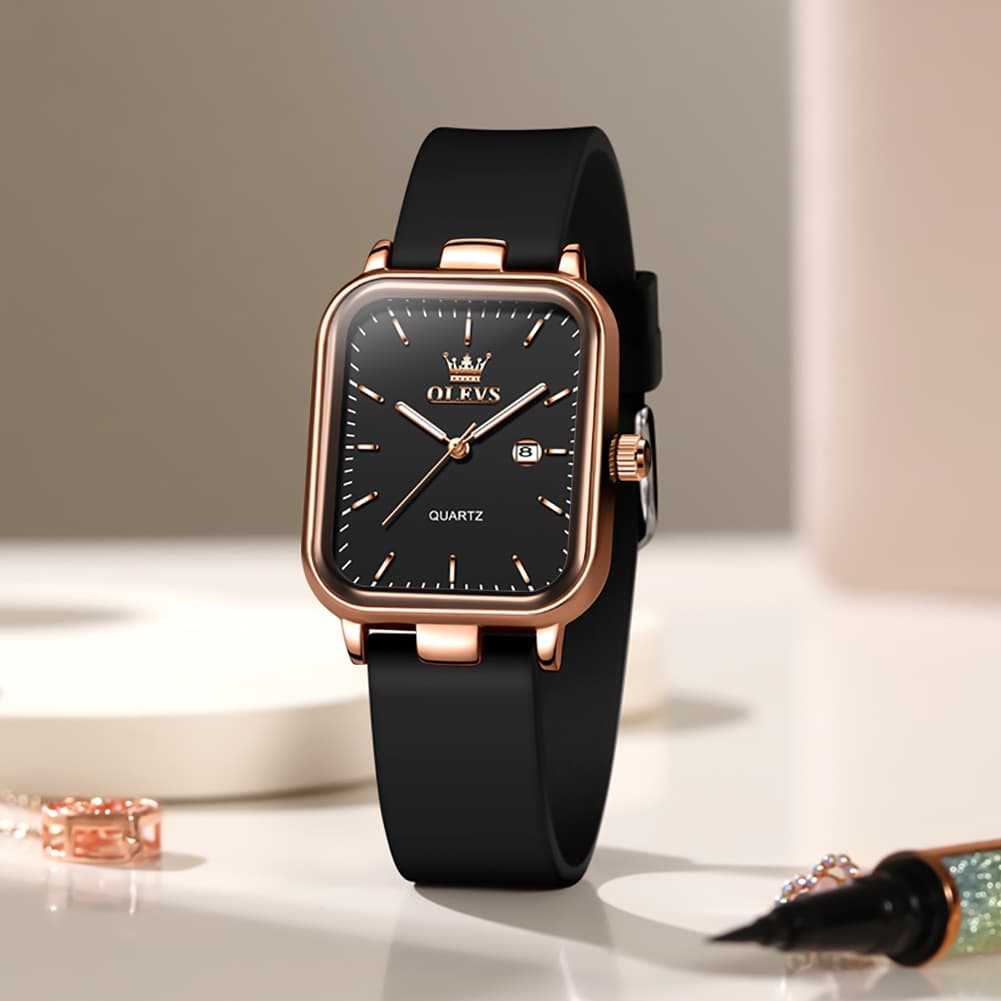 OLEVS 7089 Silicone Strap Watch Retro Square Date Quartz Sport Luxe Timepiece for Women - Silver White | Olevs Watch Store