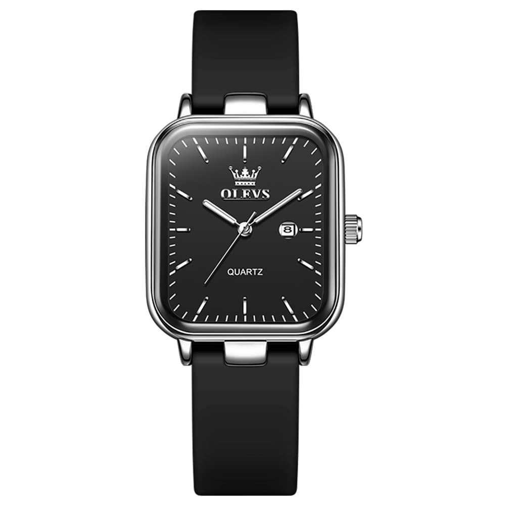 OLEVS 7089 Silicone Strap Watch Retro Square Date Quartz Sport Luxe Timepiece for Women - Silver White | Olevs Watch Store