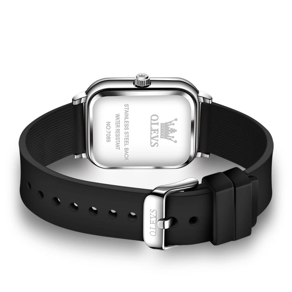 OLEVS 7089 Silicone Strap Watch Retro Square Date Quartz Sport Luxe Timepiece for Women - Silver White | Olevs Watch Store