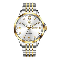 OLEVS 7092 Diamond Accent Dual Calendar Automatic Watch For Men - Two Tone White Watch | Olevs Watch Store