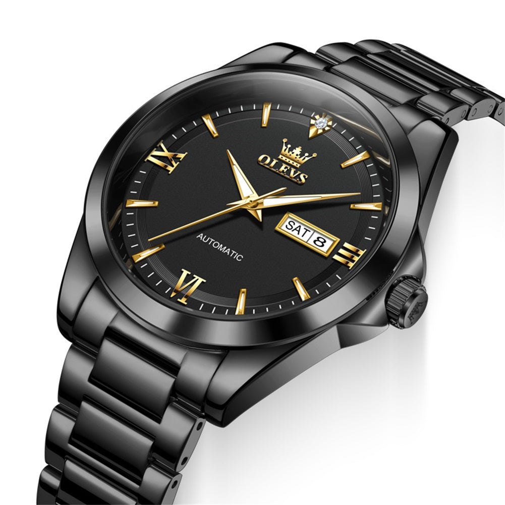 OLEVS 7099 all black dial closeup