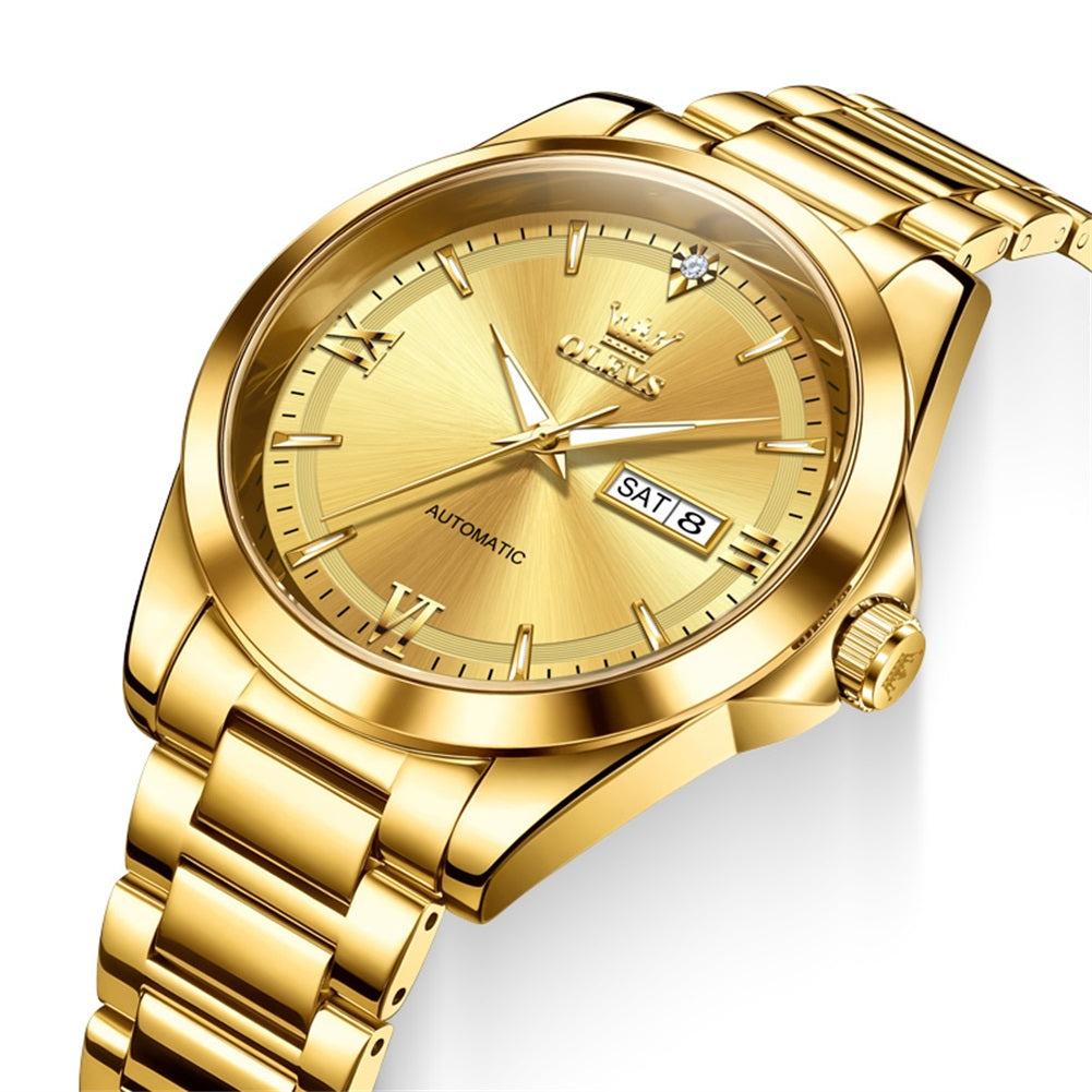 OLEVS 7099 all gold dial closeup