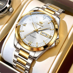 OLEVS 7099 two tone gold white automatic watch for men