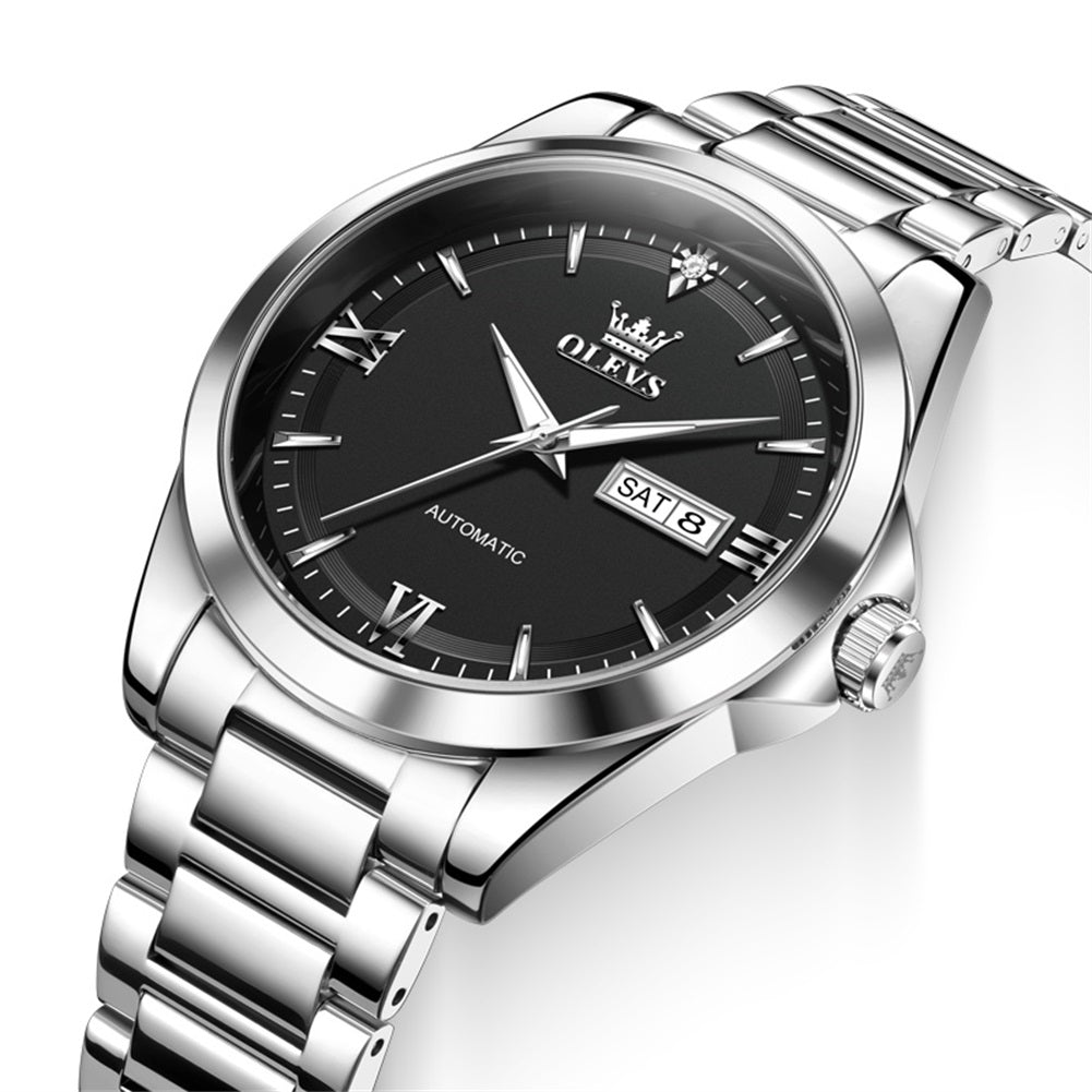 OLEVS 7099 silver black dial closeup