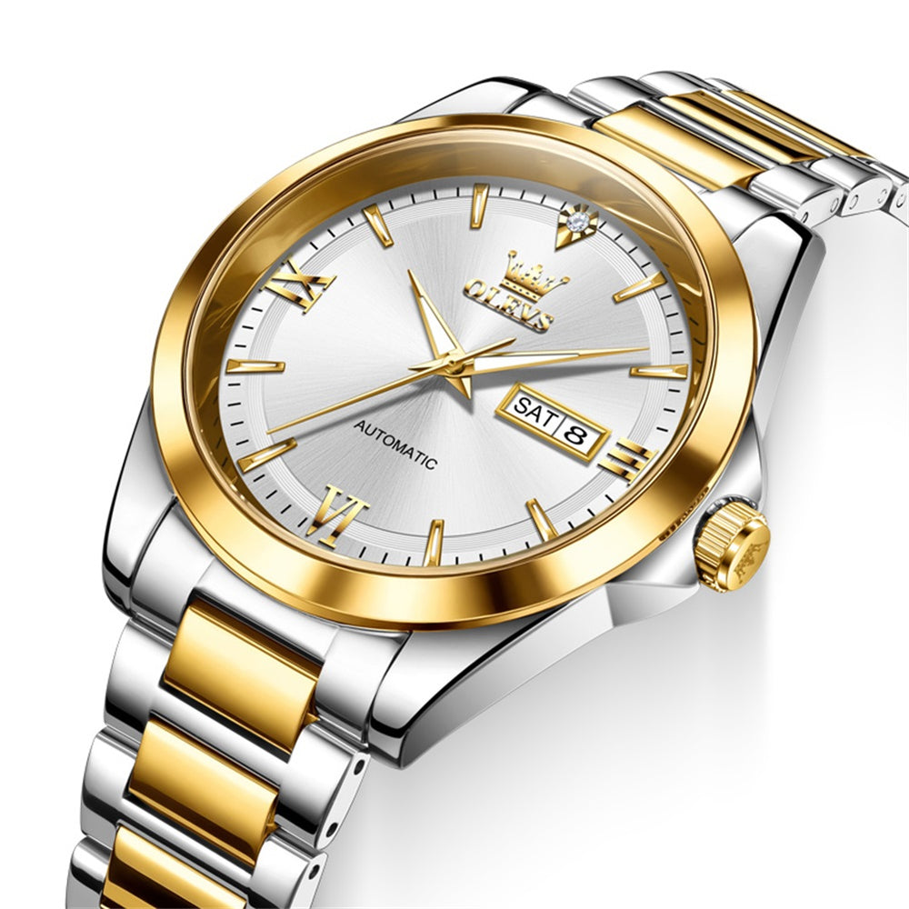 OLEVS 7099 two tone gold white dial closeup