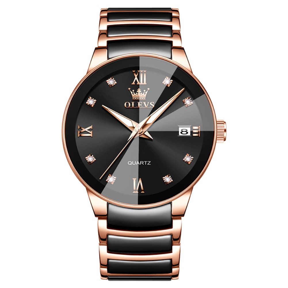 OLEVS 7114 Ceramic Link Watch Couple Date Diamond Accent Quartz Luxury Timepiece for Men and Women - Olevs Watch Store