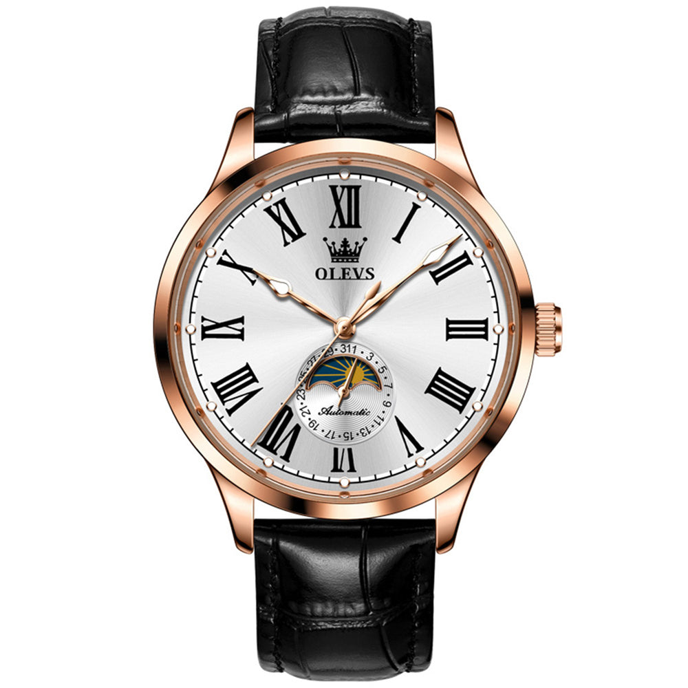 OLEVS 7118 Rose Gold White automatic leather watch